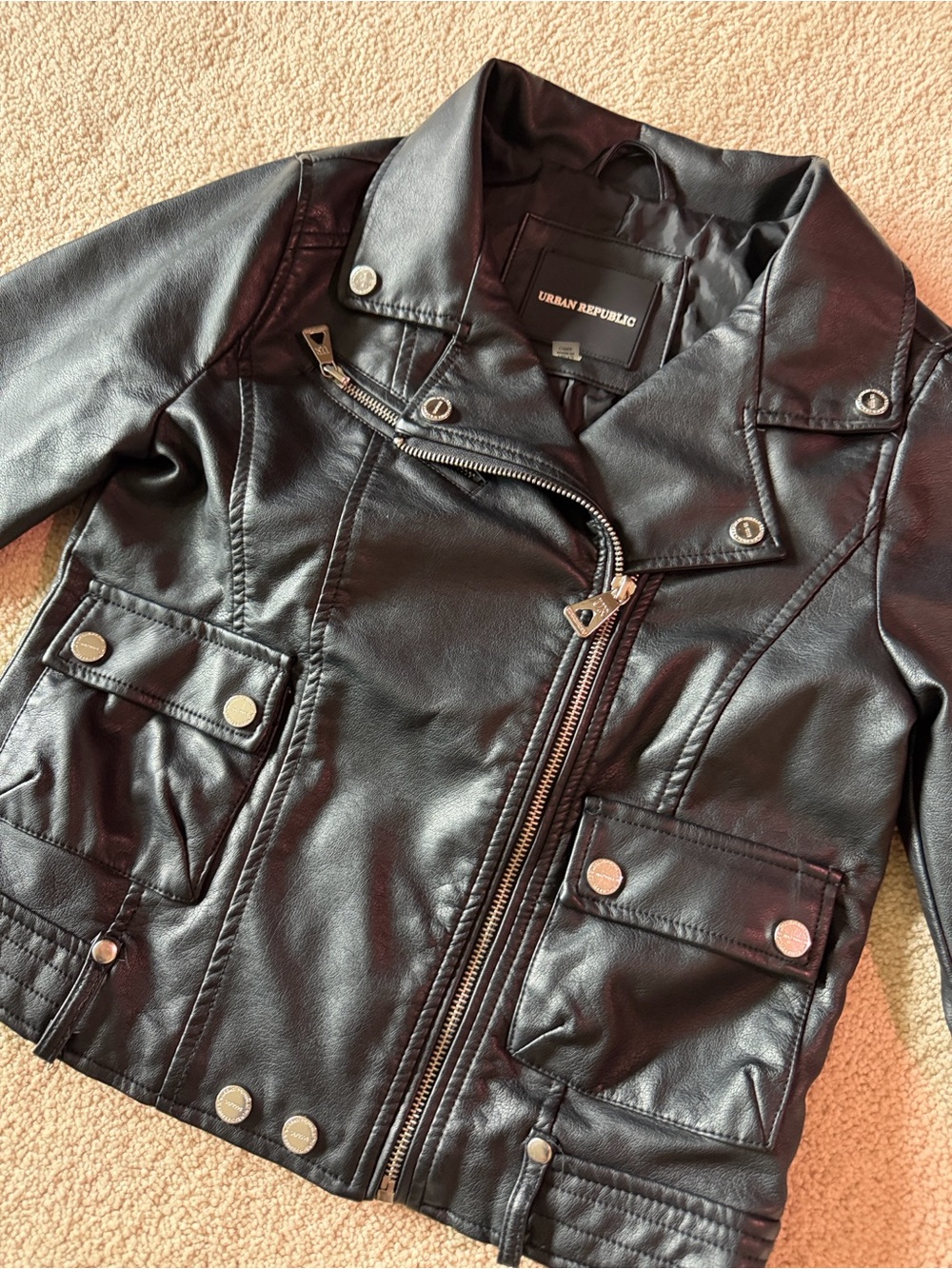 Urban Republic Black Faux Leather Girls' Moto Jacket